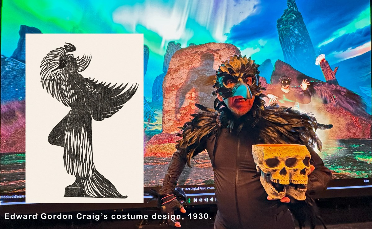 Topher Maraffi as the witch in Macbeth and Craig's 1930 costume design.